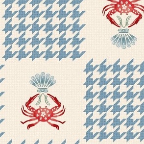 M - Crab Shell Tassel on Houndstooth Checkers - mountain stream blue and cream