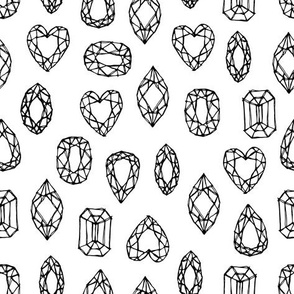 diamonds geometry sketch, hand drawn crystals. black line on white
