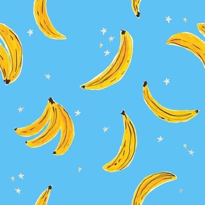 Watercolor Banana 12in - Falling Bananas On Turquoise Blue Whimsical Fruit Fun Cute Colorful Food