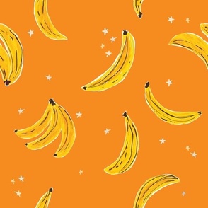 Watercolor Banana 12in - Falling Bananas On Pumpkin Orange Whimsical Fruit Fun Cute Colorful Food