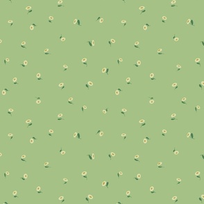Simple Daisies on Sage Green/Medium - Non-Directional