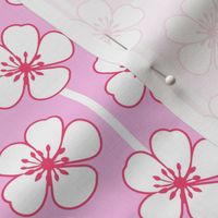 Strawberry blossom, geometric blossom in rose pink and white. large scale