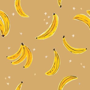 Watercolor Banana -12in Falling Bananas On Caramel Brown Whimsical Fruit Fun Cute Colorful Food