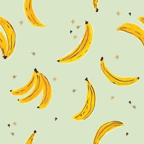 Watercolor Banana 12in - Falling Bananas On Sage Green Whimsical Fruit Fun Cute Colorful Food