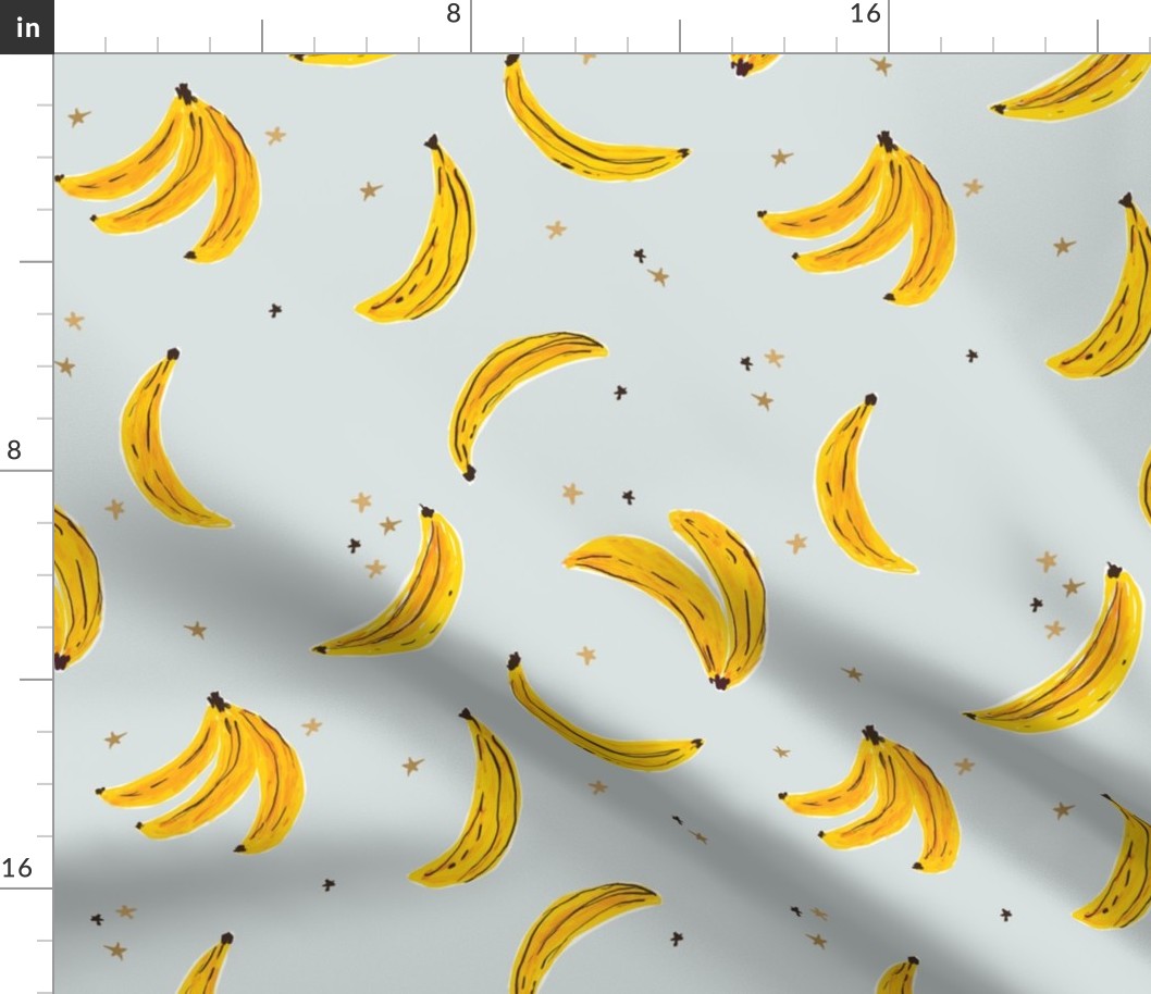 Watercolor Banana 12in - Falling Bananas On Dusky Grey Whimsical Fruit Fun Cute Colorful Food