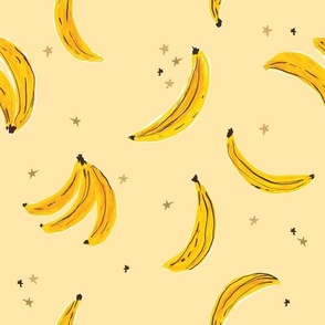 Watercolor Banana 12in - Falling Bananas On Cream Yellow Whimsical Fruit Fun Cute Colorful Food