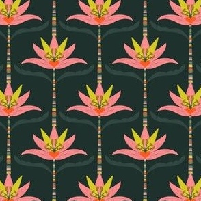Lotus Flower Art Deco Dark Green