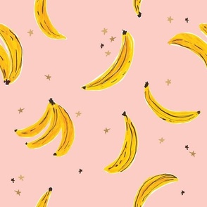 Watercolor Banana JUMBO - Falling Bananas On Pink Whimsical Fruit Fun Cute Colorful Food