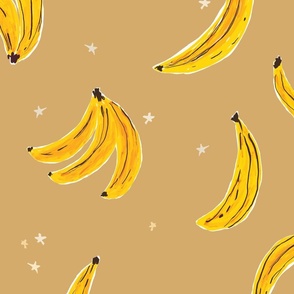 Watercolor Banana JUMBO - Falling Bananas On Caramel Brown Whimsical Fruit Fun Cute Colorful Food