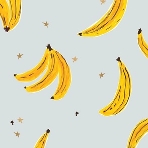 Watercolor Banana JUMBO- Falling Bananas On Dusky Grey Whimsical Fruit Fun Cute Colorful Food