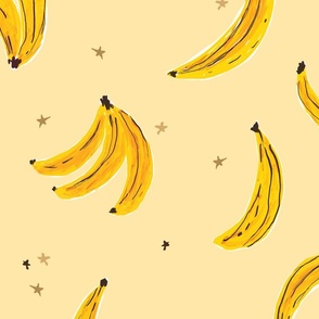 Watercolor Banana JUMBO - Falling Bananas On Cream Yellow Whimsical Fruit Fun Cute Colorful Food