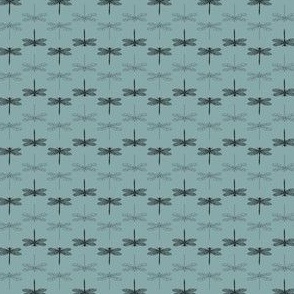 Black Dragonfly in Light Teal  - 3" repeat 
