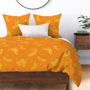 Watercolor Banana JUMBO- Falling Bananas On Pumpkin Orange Whimsical Fruit Fun Cute Colorful Food