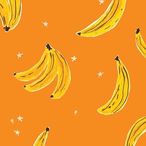 Watercolor Banana JUMBO- Falling Bananas On Pumpkin Orange Whimsical Fruit Fun Cute Colorful Food