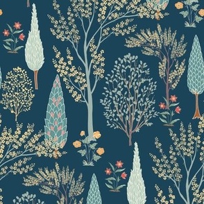 Enchanting Surreal Forest//Whimsical//Forest Green//small scale//Wallpaper//home decor//fabric