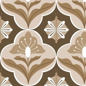 Retro tiles with floral and flutter in monochrome Brown tones