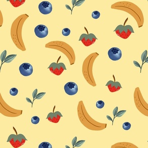 Berry-Banana Medley Summer Fruit Symphony light yellow background