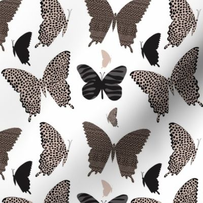 Butterflies with Animal Prints, Small Scale, Brown, Beige, Black, White