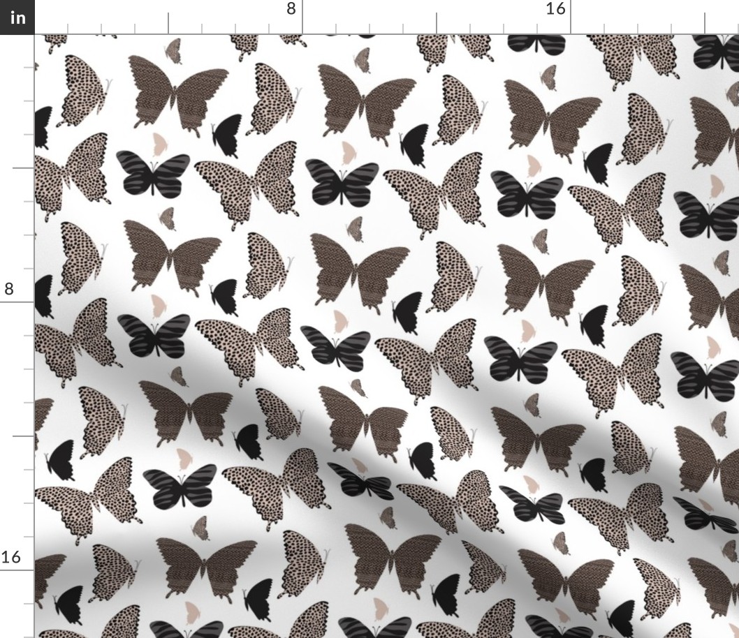 Butterflies with Animal Prints, Small Scale, Brown, Beige, Black, White