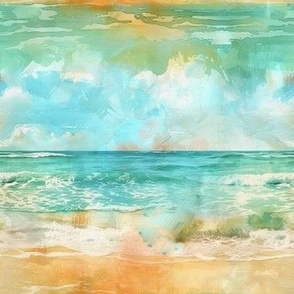 watercolor turquoise beige waves