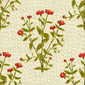 Nostalgia - 12" Abstract Red Zinnia Flower Plant on a Textured Beige White
