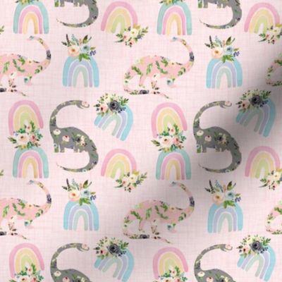 2" rainbow blush floral dinos on blush linen