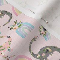 2" rainbow blush floral dinos on blush linen