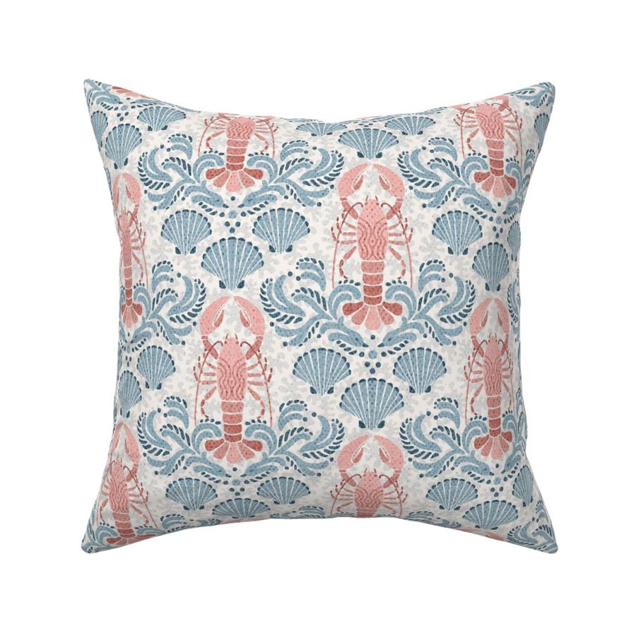 Lobster damask in pale blue and peachy pink - small scale