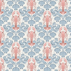 Lobster damask in pale blue and peachy pink - small scale