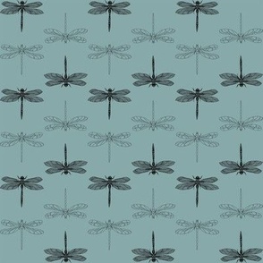 Black Dragonfly in  Light Teal  - 8" repeat