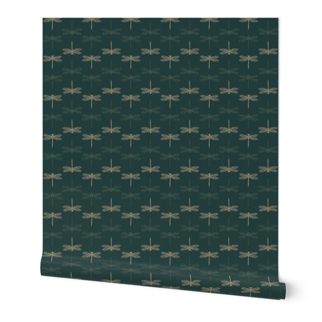 Gold Dragonfly in Pine Green  - 8" repeat