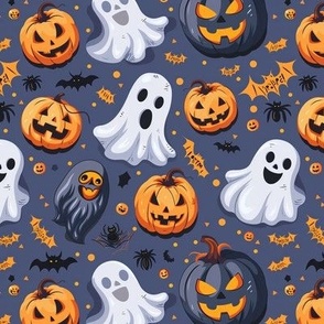 Spooky Kids Halloween Design with ghosts pumpkins bats and spiders