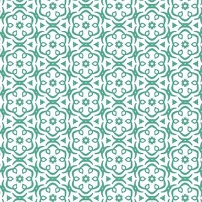 Jasmine - Floral Geometric White Teal Small