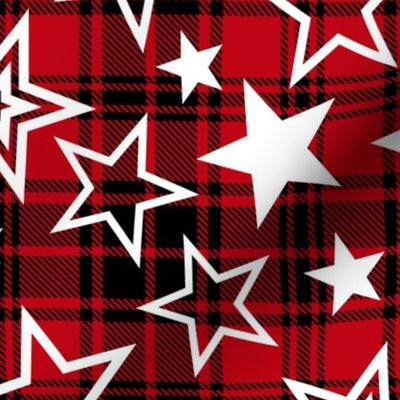 Punk Rock Emo Black and Red Tartan Plaid with Stars 