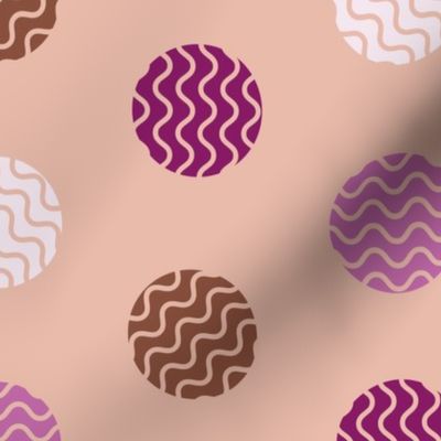 Circles with waves - White, pink, brown and soft coral background