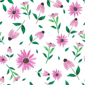 Traditional Watercolor Floral Pattern in Carnation Pink and Kelly Green