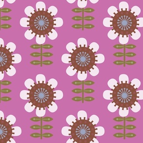 (L) Flowers suns - White, brown, light blue, olive and purple background