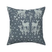 Deer Damask Enchanted Woodland - Dark BLue