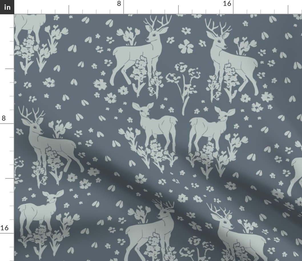 Deer Damask Enchanted Woodland - Dark BLue