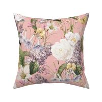 Embrace an Enchanting Spring And Summer Romance: Maximalism Moody Florals, Vintage Exotic Flowers,Purple Lilacs and Nostalgic Wildflowers And Butterflies in Antiqued Garden, Enhanced by White Roses And Lilies, Victorian Mystic-Inspired Powder Room Wallpap