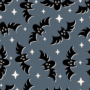 Cute Halloween Bats tossed in black on dark gray for quilting and kids - Large Scale