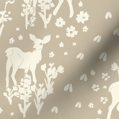 Deer Damask Enchanted Woodland - Neutral Tan and Cream
