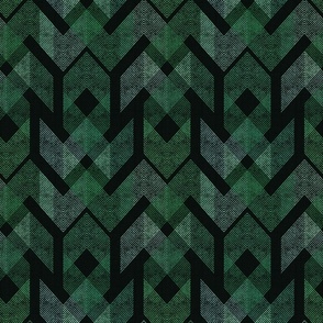 Textured geometric pattern. Green ornament on a black background.