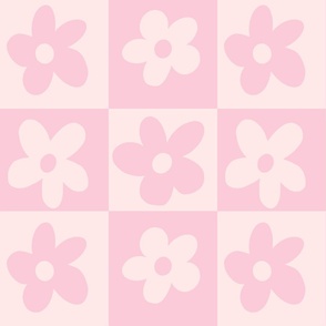 Retro flowers light pink checkered
