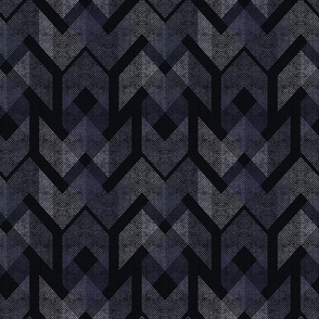 Textured geometric pattern. Gray, blue ornament on a black background.