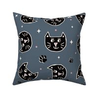 Cute Halloween Cats tossed in black on dark gray for quilting and kids - Large Scale
