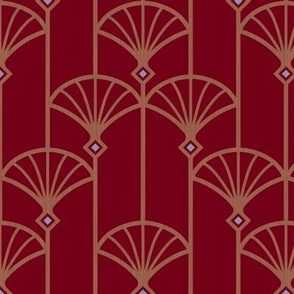 Luxury vintage pattern of palms in Art deco style. Red version.