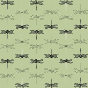 Black Dragonfly in Green Matcha  -24" repeat