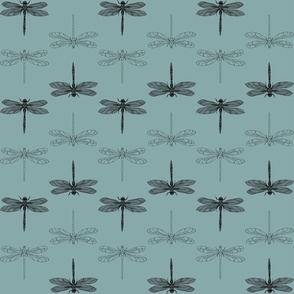 Black Dragonfly in  Light Teal  - 24" repeat