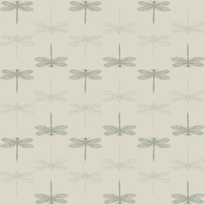 Celadon Green Dragonfly in Cream  - 24" repeat